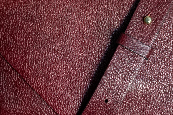 Genuine Leather Burgundy Color Natural Textured Leather Background Shoulder Strap — Stock Photo, Image