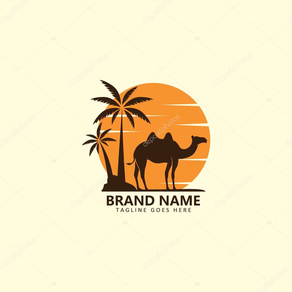 Camel with sunset in the desert vector illustration design