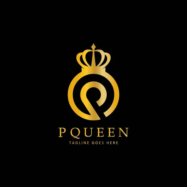 Golden Letter Queen Logo Vector Icon Black Background Illustration Design — 스톡 벡터