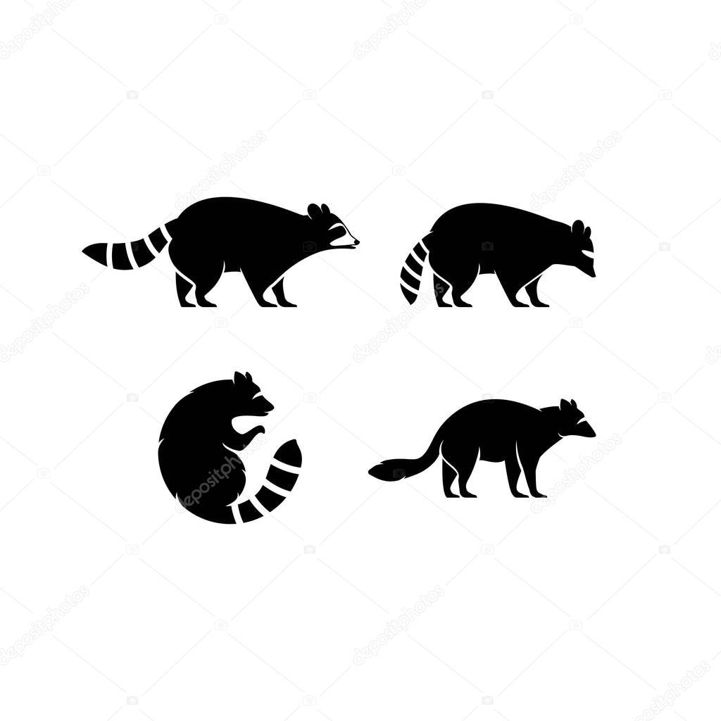 Cute Black raccoon logo vector icon illustration design