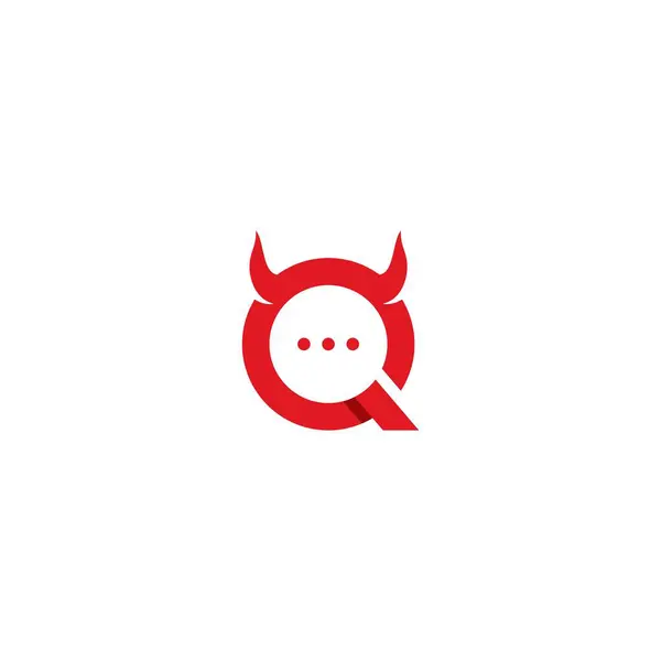 手紙Qは悪魔の角のロゴテンプレートのアイコンとチャット — ストックベクタ