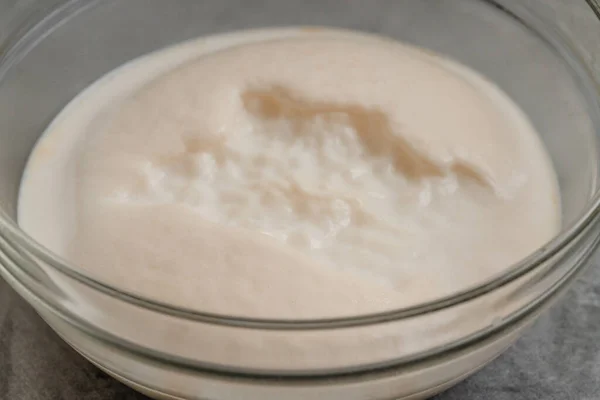 Homemade Starter Yeast Growing Step Step Bread Dough Recipe Close — Stock Photo, Image