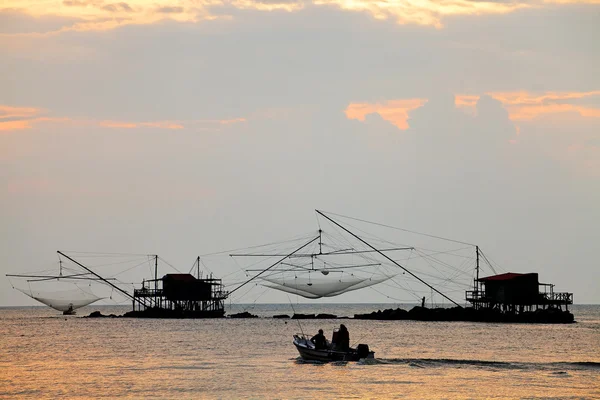 Fishing nets in sunset light — Stock Photo, Image