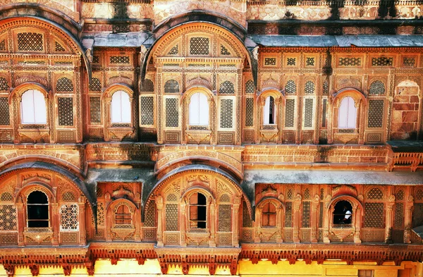 Rincian arsitektur di Benteng Mehrangarh di Jodhpur, Rjasthan, India — Stok Foto