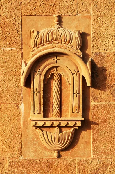 Detalu architektonicznego mandir palace Museum, jaisalmer, Indie, Azja — Zdjęcie stockowe
