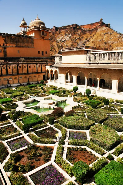 Architektonický detail amber fort v jaipur, rajasthan, Indie — Stock fotografie