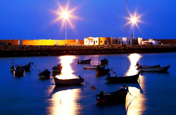 Západ slunce světlo v přístavu asilah, Maroko, Afrika — Stock fotografie