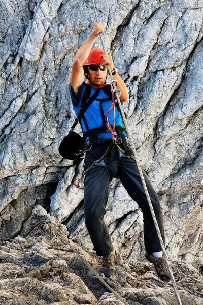 Climbing alpinist on Koenigsjodler route, Austria — Stock Photo, Image