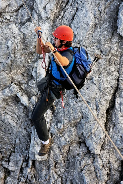 Climbing alpinist on Koenigsjodler route, Austria Royalty Free Stock Photos