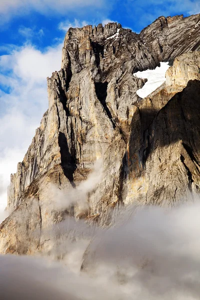 Wetterhorn peak (3692m) over dorp grindelwald, Zwitserland — Stockfoto