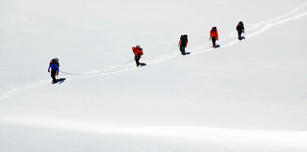 Tým alpinismu křížení ledovec — Stock fotografie