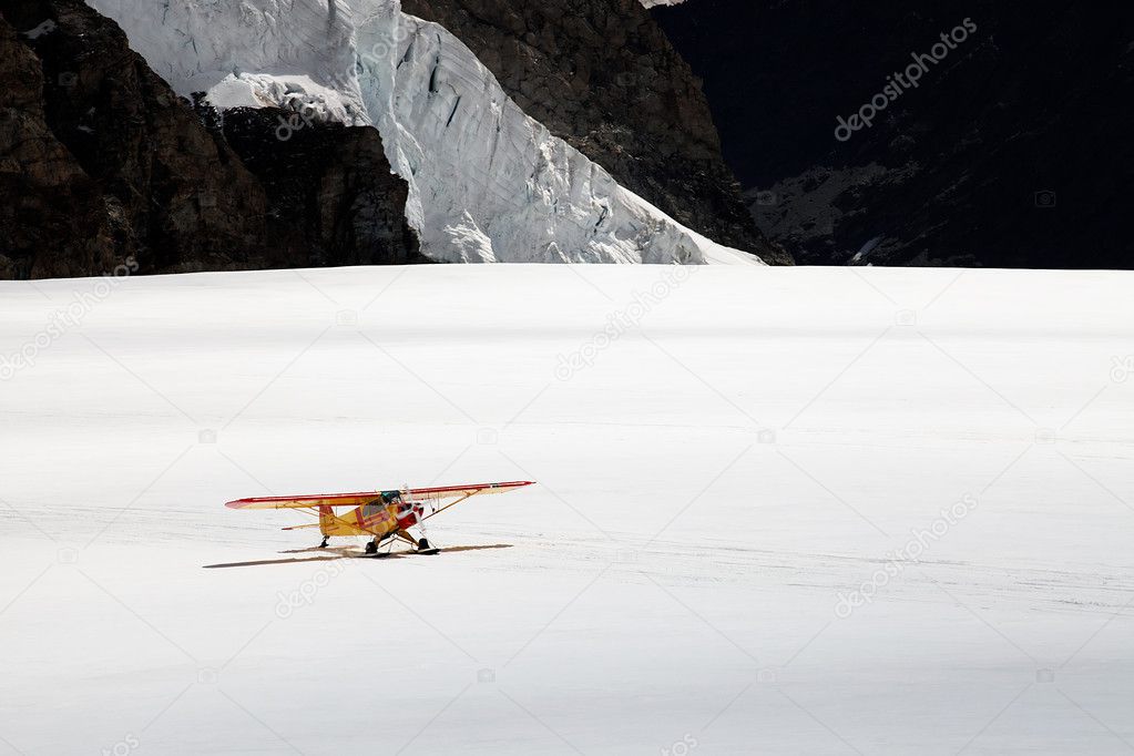 Airplane on Aletsch Glacier, Berner Oberland, Switzerland