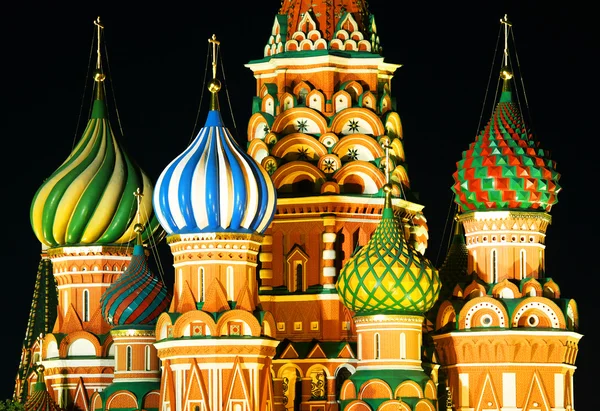 圣巴兹尔大教堂、 莫斯科夜观 — 图库照片