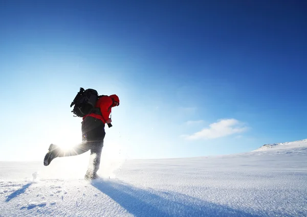 Nature photographer trekking in the mountains — Stock Photo, Image