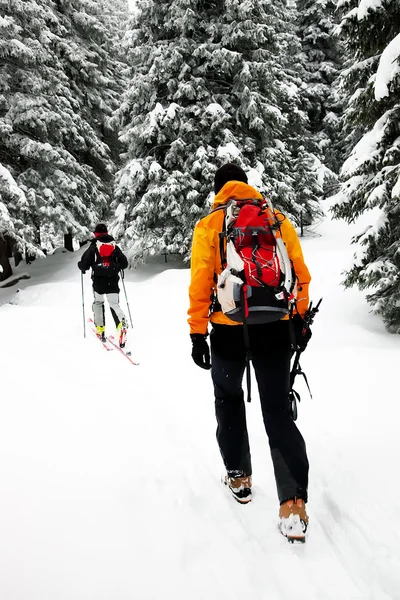 Skitouren bei harten Winterbedingungen — Stockfoto