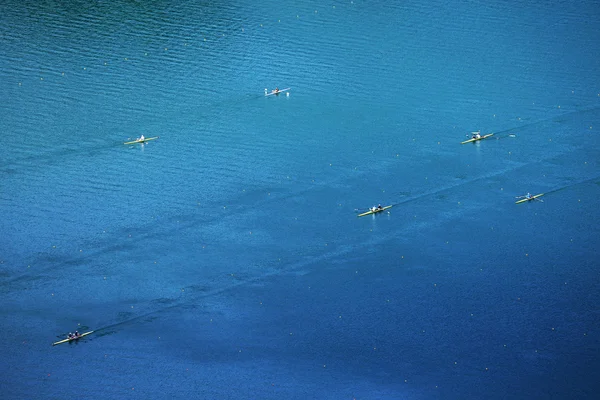 Canoe training on Bled Lake, Slovenia, Europe — Stock Photo, Image