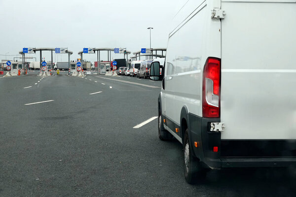 Cars waiting at teh Nadlac frontier, Romania, Europe
