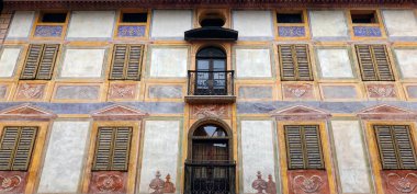 Fiera di Primiero 'daki mimari detay, Pale di San Martino, Trentino Alto-Adige, İtalya, Avrupa 