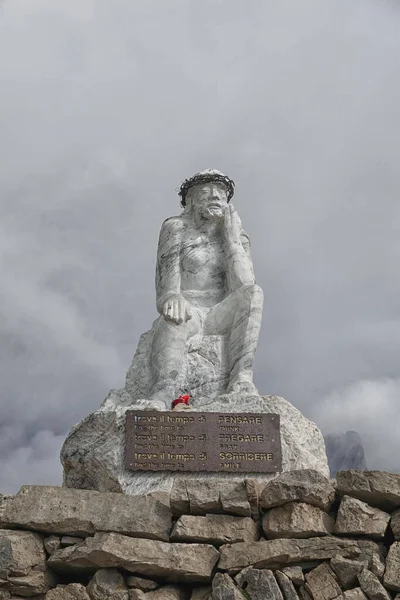Pomnik Cristo Pensante Dolomitach San Martino Castrozza Dolomity Włochy Europa — Zdjęcie stockowe