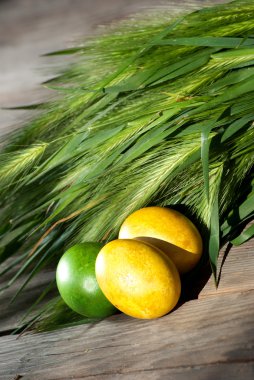 Tahta bir masada paskalya yumurtası