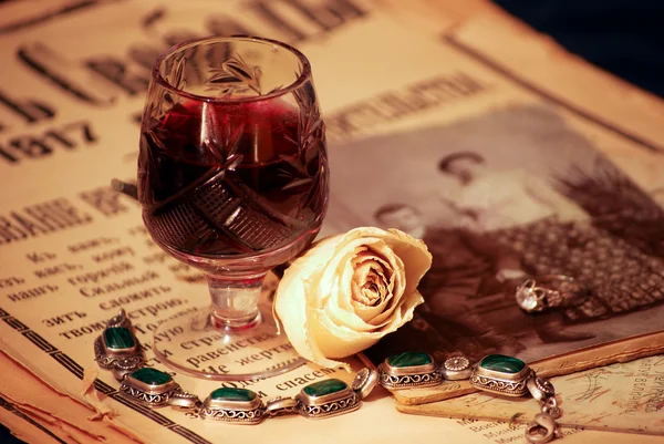 Vintage ainda vida com vinho — Fotografia de Stock