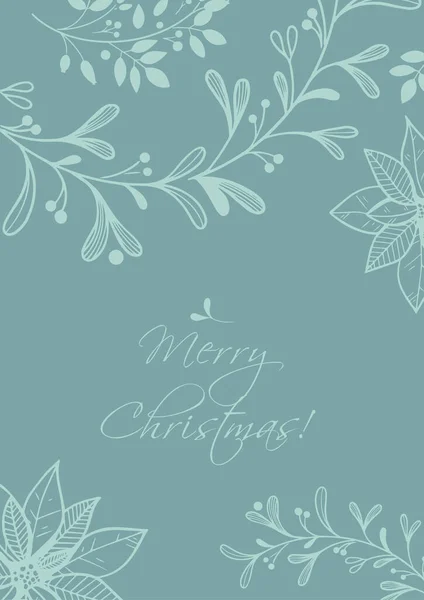 Frohe Feiertage oder Frohe Weihnachten Vorlage mit handgezeichneten dekorativen Elementen, Zweigen und Blumen. — Stockvektor