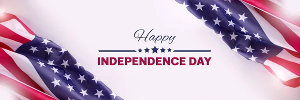 Happy Independence Day Banner mit amerikanischer Flagge auf grauem Hintergrund und Grußtext. — Stockfoto