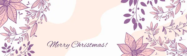 Joyeux Noël ou Joyeux Noël avec des éléments décoratifs dessinés à la main, brindilles et fleurs. — Image vectorielle