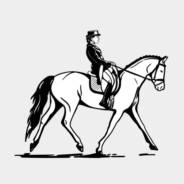 Vektorová Ilustrace Koně Jeho Jezdce Při Oblékání Vektor Černá Bílá — Stockový vektor