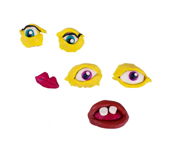 Weird Crazy Plasticine Eyes Lips Isolated White Background Good Modern — Stock Photo, Image