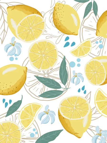 新鲜柠檬海报背景。夏天后空翻的新鲜柑橘类和水花. — 图库矢量图片