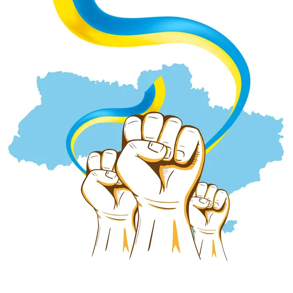 Ukraine Patriotic Banner Ukrainian Flag Raised Hands Good Independence Freedom — Stock Vector