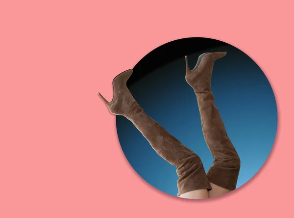 Стильный Коричневый Женский Высокий Ботинок Высоким Каблуком Фон Концепции Моды — стоковое фото