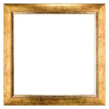 Golden Old Vintage Wooden model tuval çerçeve beyaz arka planda izole edildi. Boş, güzel ve çeşitli konulardan oluşan baget kalıbı. Tasarım elemanı. resim, ayna ya da fotoğraf çerçevelemek için kullanılıyor.