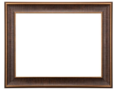 Beyaz arka planda izole edilmiş Golden Brown Klasik Eski Vintage Wooden tuval çerçeve. Boş ve çeşitli deneklerin baget kalıpları. Tasarım elemanı. resim, ayna ya da fotoğraf çerçevelemek için kullanılıyor.