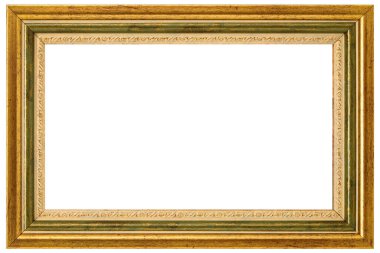 Beyaz arkaplanda izole edilmiş yeşil Altın renkli tuval çerçeve