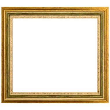 Beyaz arkaplanda izole edilmiş yeşil Altın renkli tuval çerçeve