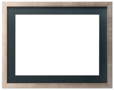 Beyaz arka planda izole edilmiş gümüş klasik eski ahşap tuval çerçeve. Boş ve çeşitli deneklerin baget kalıpları. Tasarım elemanı. resim, ayna ya da fotoğraf çerçevelemek için kullanılıyor.