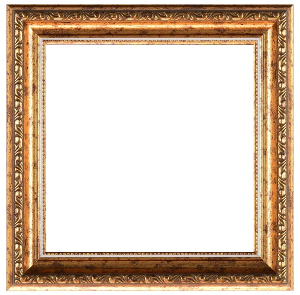 Gold Classic Old Vintage Wooden Mockup Canvas Frame Isolated White — Stock Photo, Image