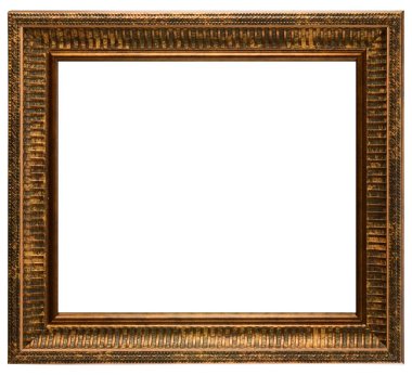 Klasik Brown Old Vintage Wooden model tuval çerçeve beyaz arka planda izole edildi. Boş ve çeşitli deneklerin baget kalıpları. Tasarım elemanı. resim, ayna ya da fotoğraf çerçevelemek için kullanılıyor.