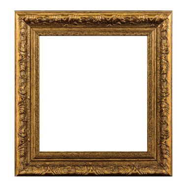 Klasik Golden Old Vintage ahşap çerçeve beyaz arka planda izole edilmiş. Boş ve çeşitli deneklerin baget kalıpları. Tasarım elemanı. resim, ayna ya da fotoğraf çerçevelemek için kullanılıyor.
