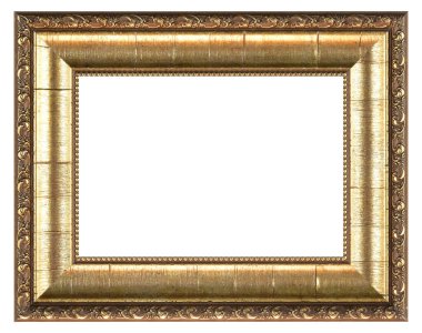 Klasik Golden Old Vintage ahşap çerçeve beyaz arka planda izole edilmiş. Boş ve çeşitli deneklerin baget kalıpları. Tasarım elemanı. resim, ayna ya da fotoğraf çerçevelemek için kullanılıyor.