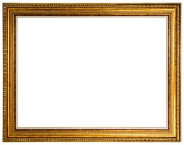 Eski klasik Altın Ahşap tuval çerçeve beyaz arka planda izole. Boş ve çeşitli deneklerin baget kalıpları. Tasarım elemanı. resim, ayna ya da fotoğraf çerçevelemek için kullanılıyor.