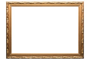 Eski klasik Altın Ahşap tuval çerçeve beyaz arka planda izole. Boş ve çeşitli deneklerin baget kalıpları. Tasarım elemanı. resim, ayna ya da fotoğraf çerçevelemek için kullanılıyor.