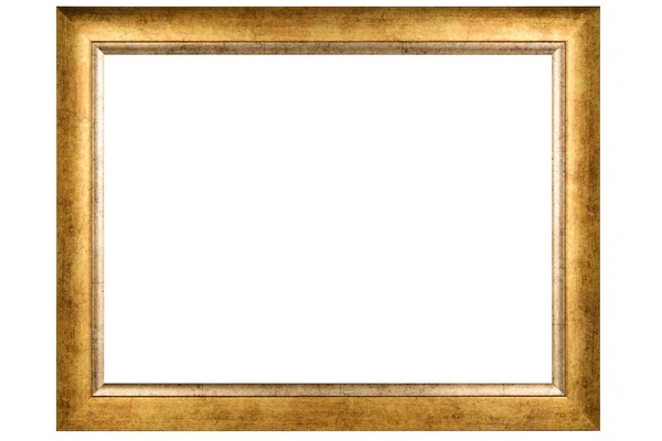 Old Vintage Classic Golden Wooden Mockup Canvas Frame Isolated White — Stock Photo, Image