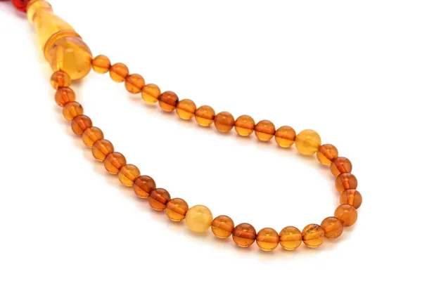 Baltic Necklace Made Natural Polished Transparent Honey Luxury Amber Beads — Stock Photo, Image