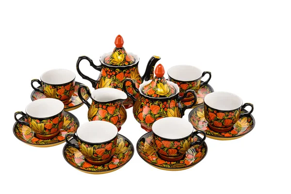Tee-Set mit altrussischen Folklore-Utensilien. — Stockfoto