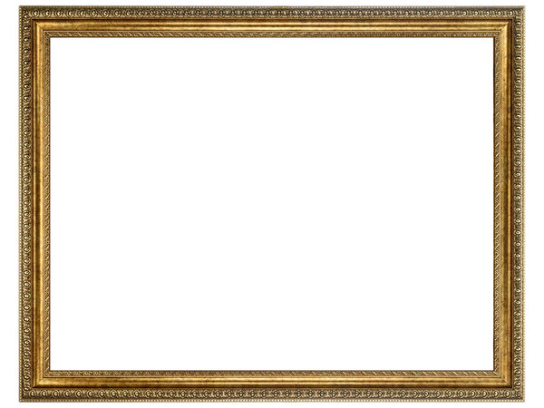 Old Vintage classic Golden Wooden mockup canvas frame isolated on white background. Blank and diverse subject moulding baguette. Design element. use for framing paintings, mirrors or photo.
