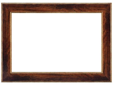 Eski klasik Brown Golden Wooden tuval çerçeve beyaz arka planda izole. Boş ve çeşitli deneklerin baget kalıpları. Tasarım elemanı. resim, ayna ya da fotoğraf çerçevelemek için kullanılıyor.