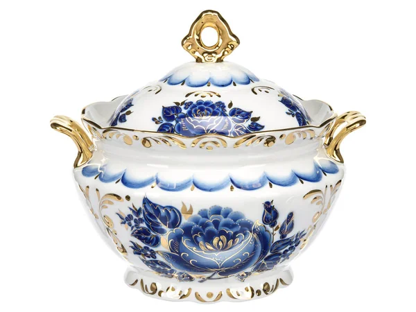 Klassisk Vintage Keramiska Porslin Soppa Tureen Vitt Maträtter Kruka Vas — Stockfoto